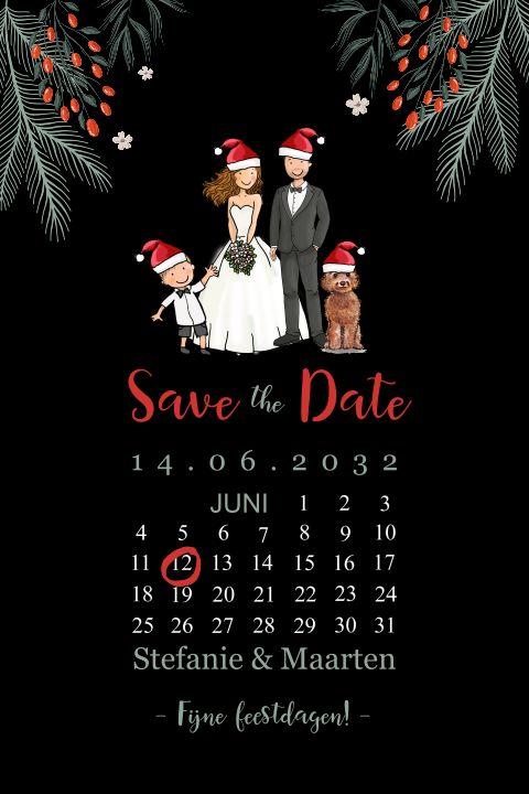 Save the date kerstkaart bruidspaar met kind
