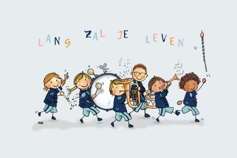 Wenskaart fanfare kinderen