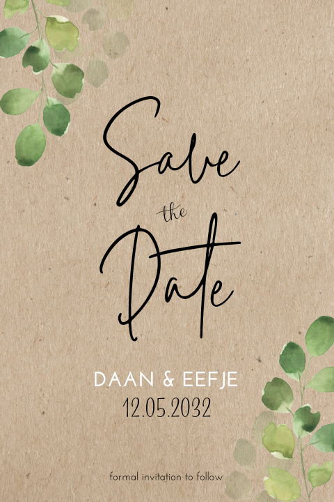 Save the date kaart kraftlook met bladeren