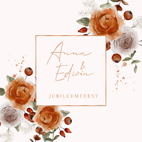 Uitnodiging jubileum bloemen rood met takjes
