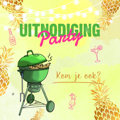 Uitnodiging bbq geel met ananas en lampjes