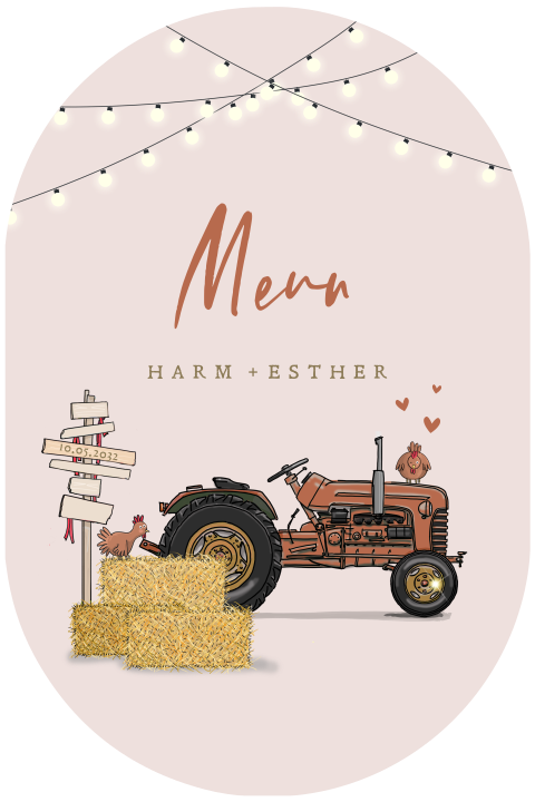 Menukaart tractor hooibalen en lichtjes