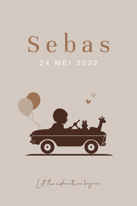Raamsticker jongen staand retro auto met ballon 