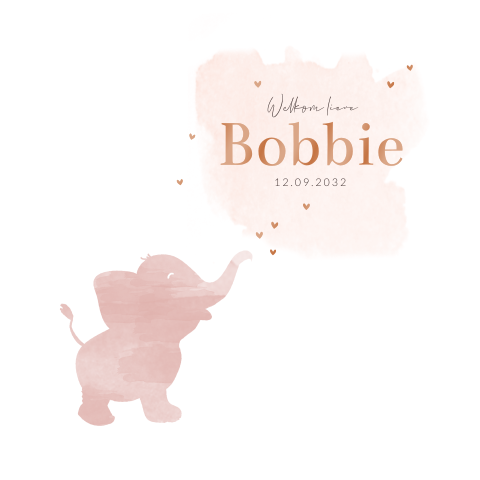 geboortekaartje olifant baby meisje watercolor