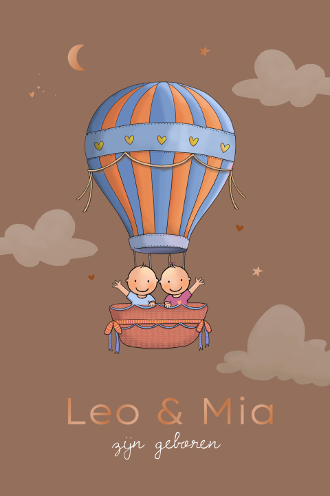 Geboortekaartje tweeling in ballon neutraal