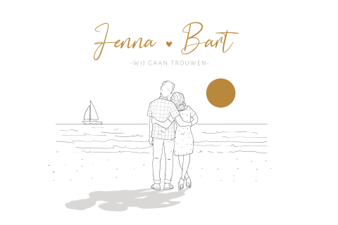 Trouwkaart couple zonsondergang met bootje