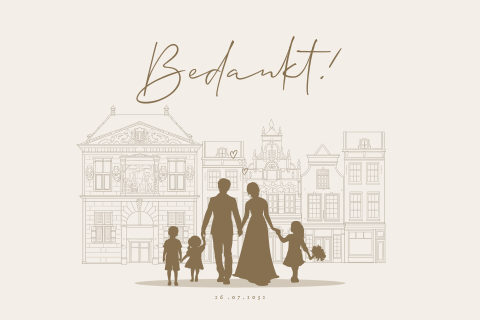 Bedankkaart hand in hand met kinderen en boeket