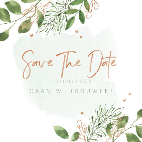 Save the date takjes en koperfolie hartjes en takjes