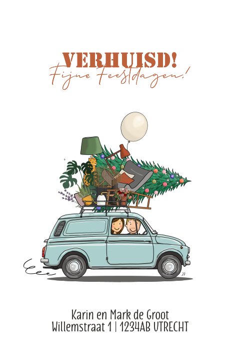 Kerstverhuiskaart fiat 500 bestel