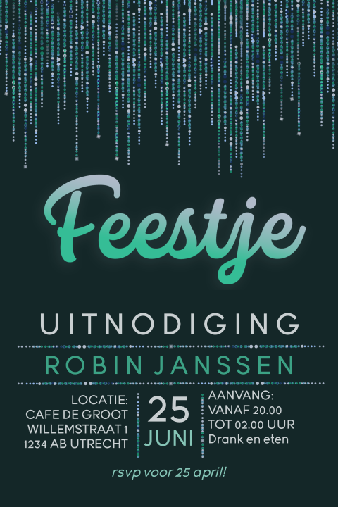 Uitnodiging glitterketting met teksten