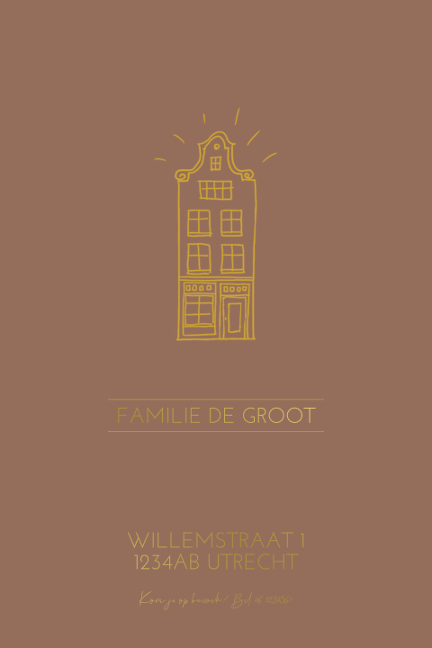 Verhuiskaart huisje hippe bruine kleur met goudlook