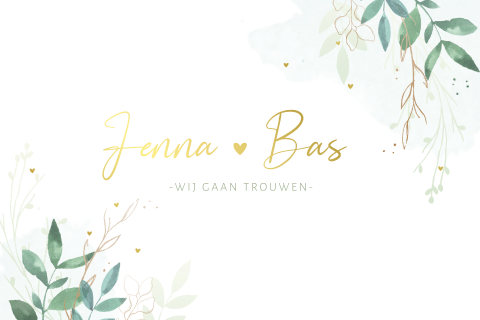 Trouwkaart watercolor takjes met goudfolie