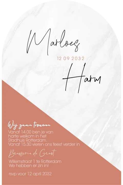 Trouwkaart arc vorm met marmer met terra cotta