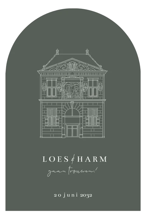 Trouwkaart Gouda pentekening