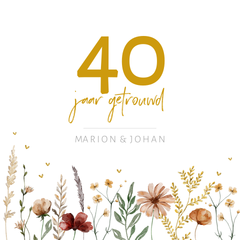 Uitnodiging jubileum veldbloemen met hartjes