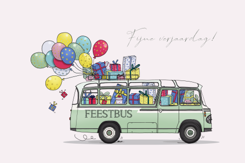 Verjaardagskaart Mercedes bus met ballonen