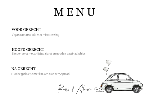 Menukaart fiat 500 wit