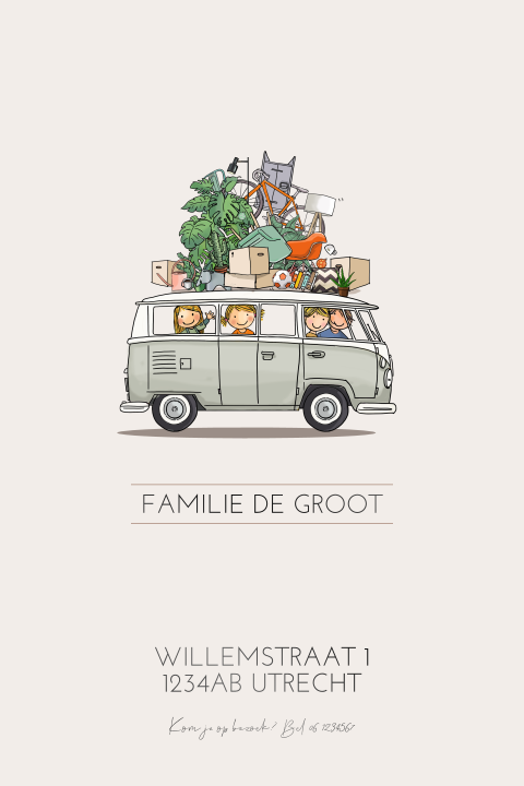 Verhuiskaart vw busje grijs met verhuisspullen