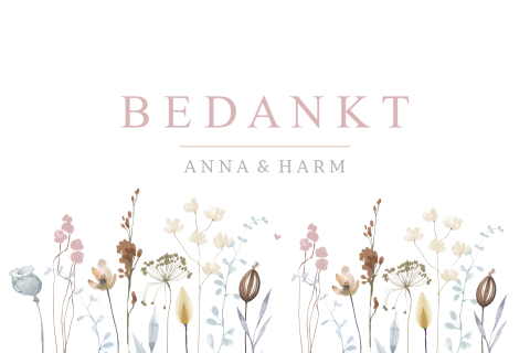 Bedankkaart veldbloemen met hartjes