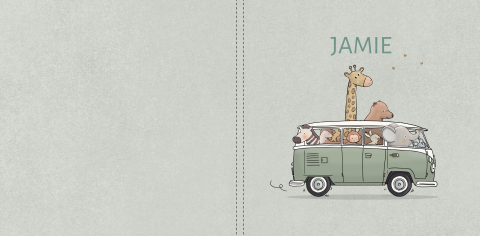 Boek geboortekaartje groen busje met dieren