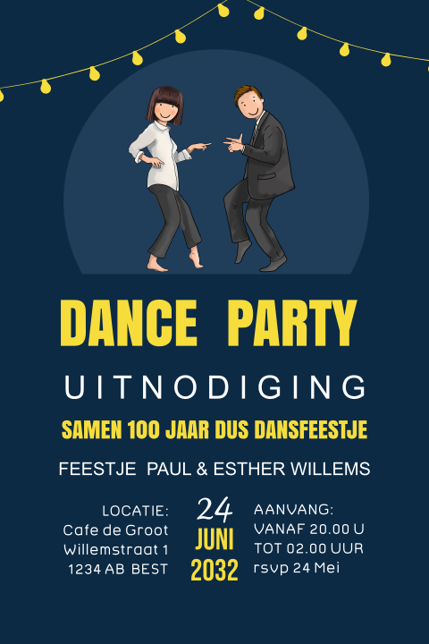 Uitnodiging dansfeestje met filmmuziek