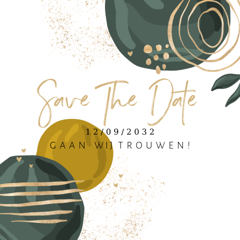Save the date vlakken groen geel en glitterlook