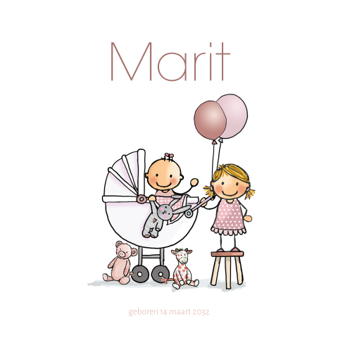 Geboortekaartje meisje wieg wit met zusje