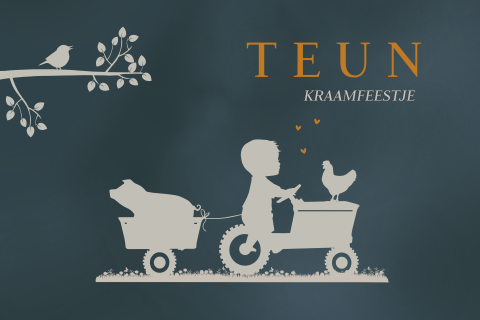 Kraamfeest kaartje tractor met jongen en varkentje