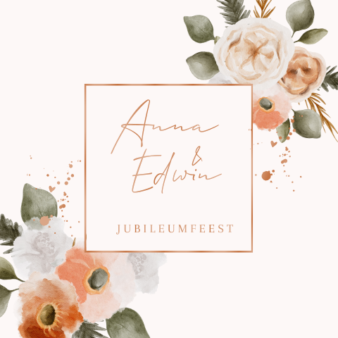 Uitnodiging jubileum bloemen met takjes