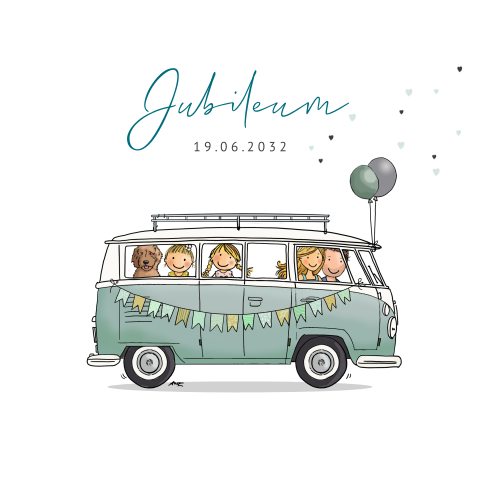 Uitnodiging jubileumkaart vwbusje met familie