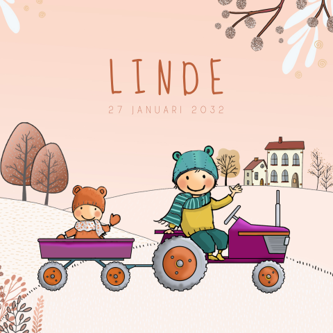 Geboortekaartje meisje winter broer tractor