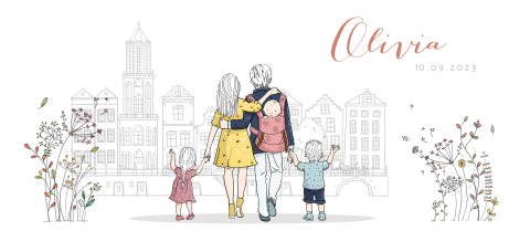 geboortekaartje ouders met baby meisje rugzak