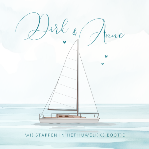 Trouwkaart zeilboot met watercolor