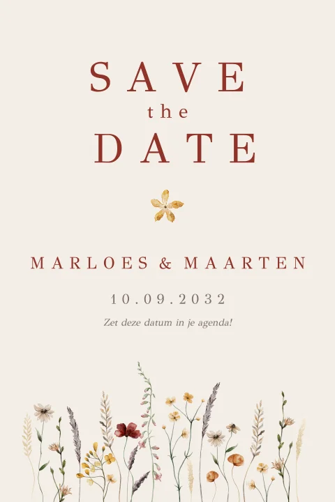 Save the date kaart veldbloemen met takjes