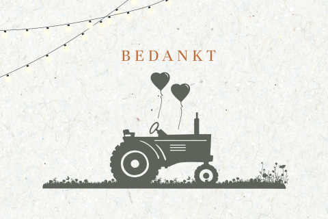 Bedank kaart tractor silhouet met bruidspaar