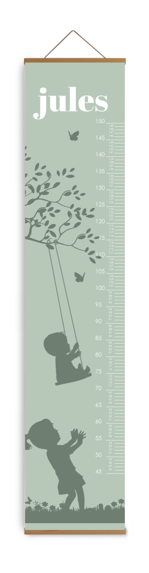 Groeimeter kinderkamer groen met silhouetje en boom