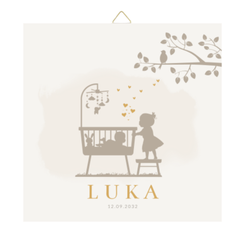 Tegel met latjes wiegje met baby zusje