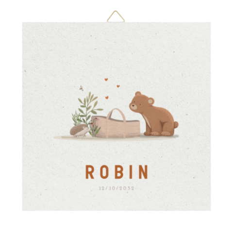 Tegel beertje met mandje en hartjes