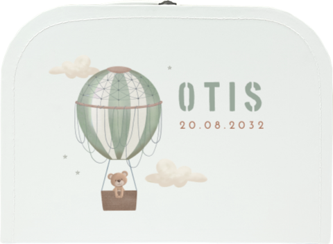 Kartonnen koffertje wit met luchtballon en beertje
