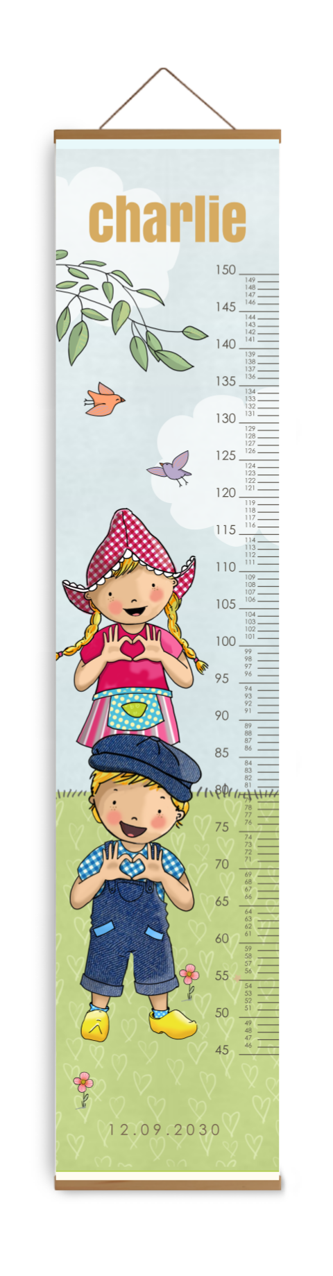 Bewerkbare groeimeter kinderkamer met Fien en Teun