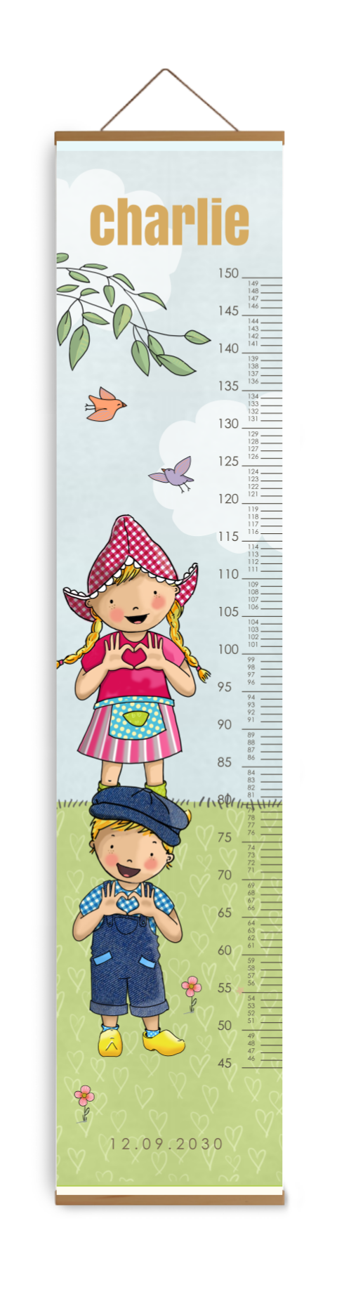 Bewerkbare groeimeter kinderkamer met Fien en Teun