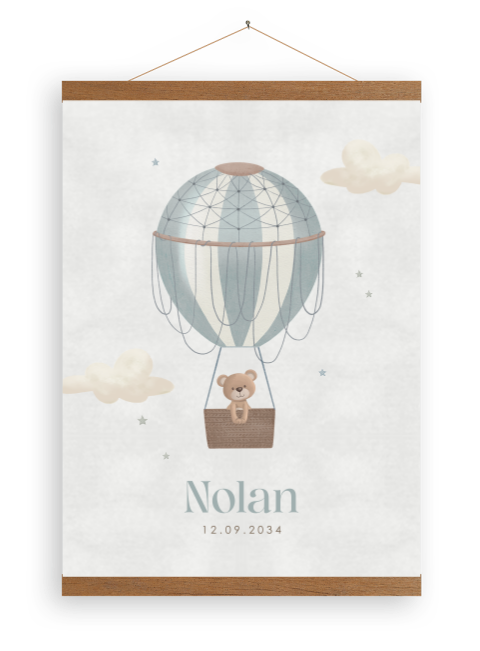 Poster met latjes ballon en beertje