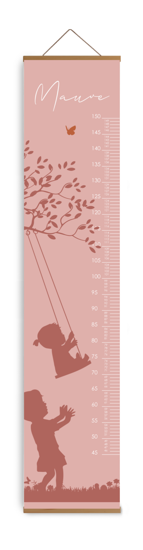 Groeimeter kinderkamer roze met silhouetje en boom