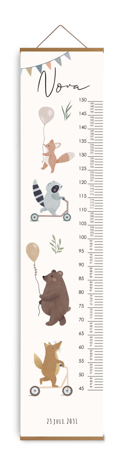 Bewerkbare groeimeter kinderkamer met jungledieren op step