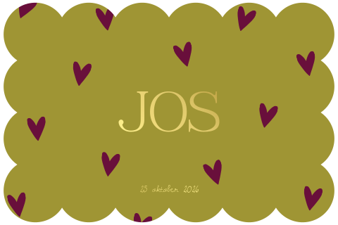 Geboortekaartje groen met bordeaux hartjes