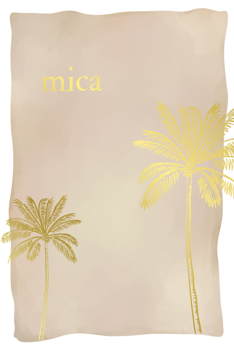 Zomers beige geboortekaartje met palmbomen