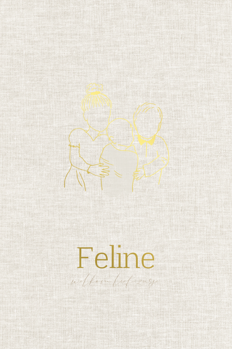 Geboortekaartje met lijntekening broertje en zusje