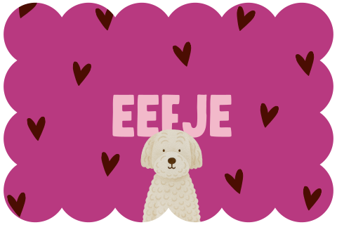 Geboortekaartje met golfrand, hartjes en hond