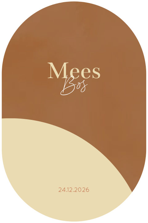 Ovaal geboortekaartje met organische vorm - bruin met beige