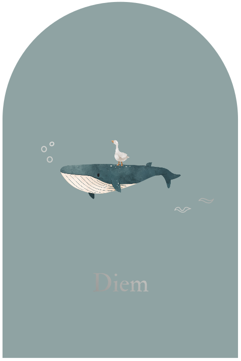 Geboortekaartje met oceaan thema - walvis met eend - boogvorm